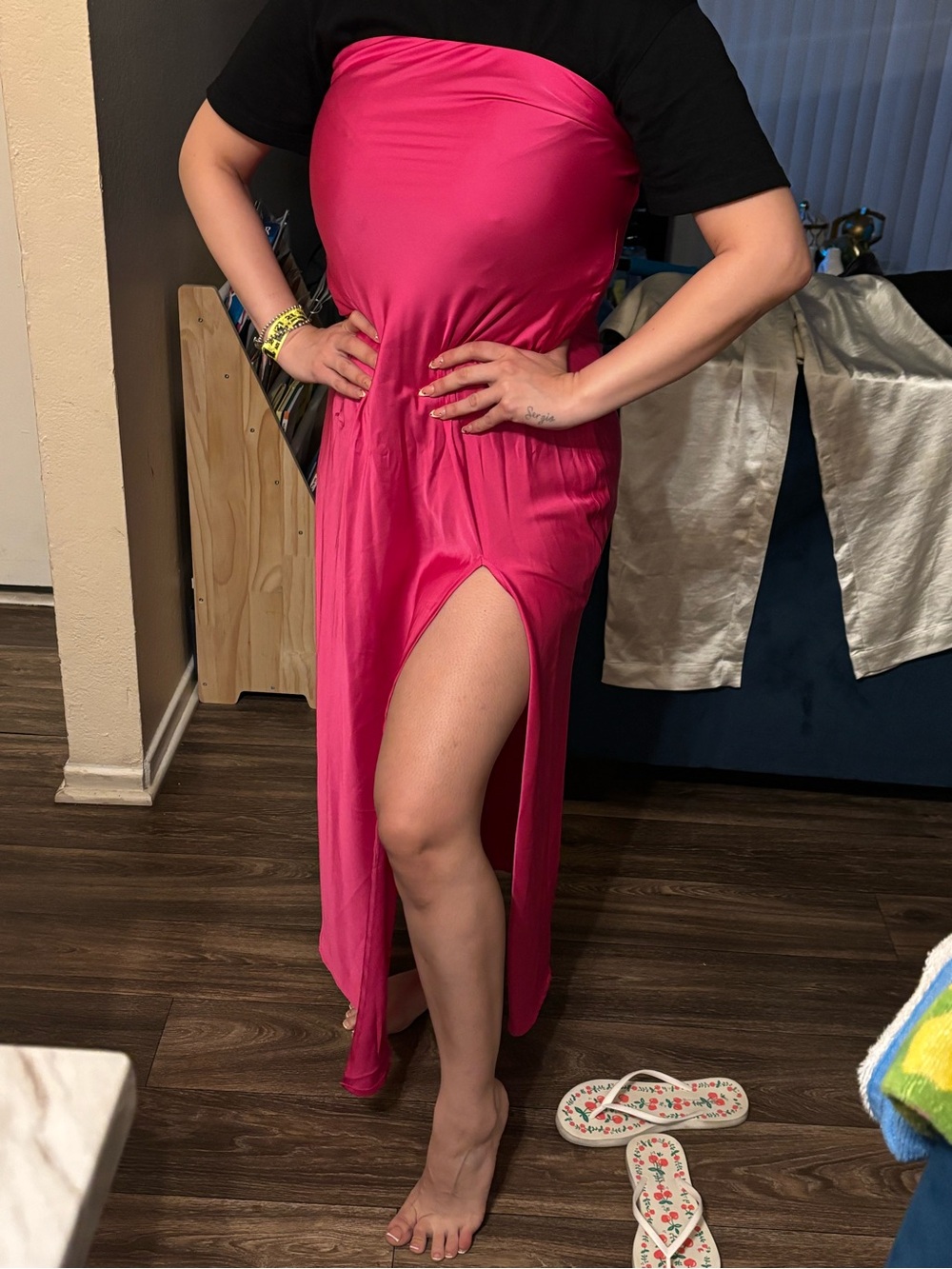 Forever 21 Hot Pink Strapless High-Slit Maxi Dress